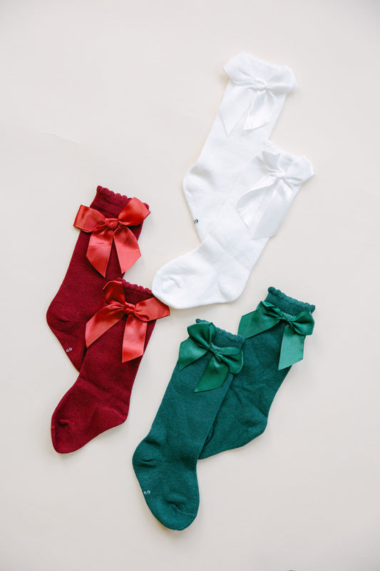 Christmas Knee High Socks with Bow