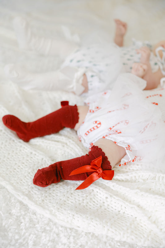 Christmas Knee High Socks with Bow