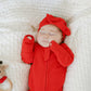 Candy Cane Red Organic Waffle Knit Footie With Bow Or Hat