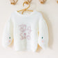 Custom Embroidered Floral Sweater with Puff Sleeve