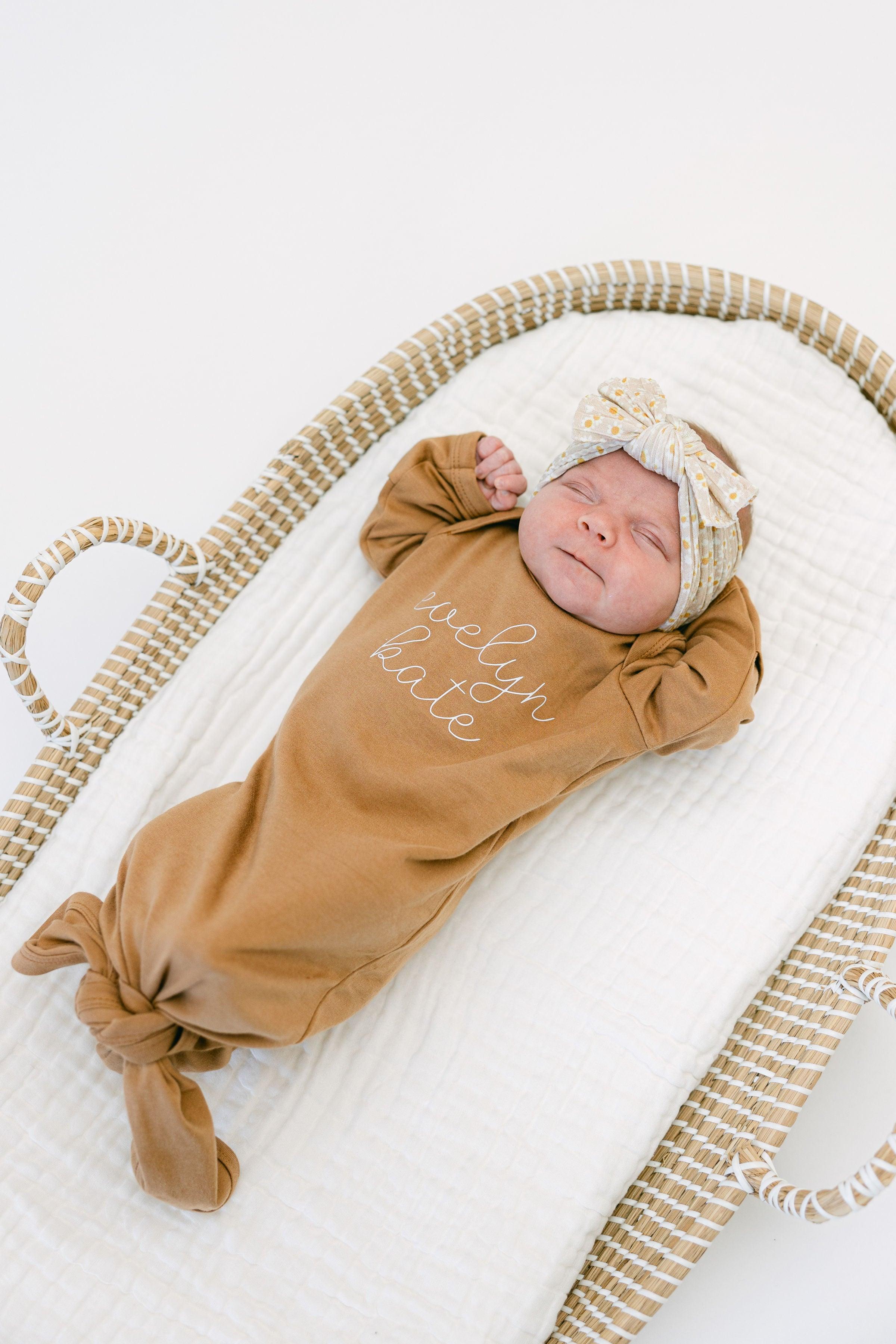 Personalized Organic Cotton Knotted Gown with Hat Bella Berry Designs