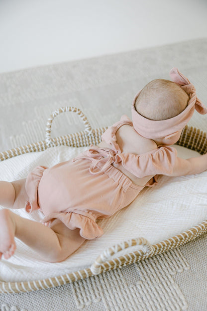 Ribbed Ruffle Bodysuit with Matching Bow - BellaBerryDesigns