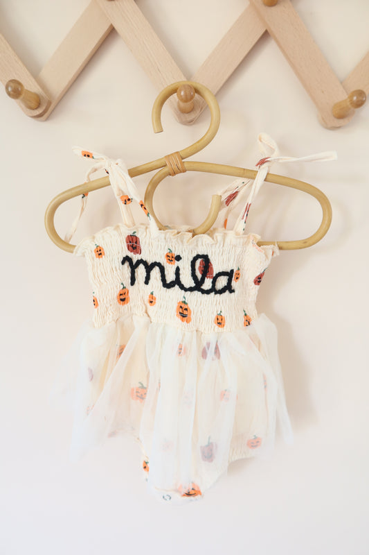 Custom Embroidered Pumpkin Muslin Bubble Tutu One Piece