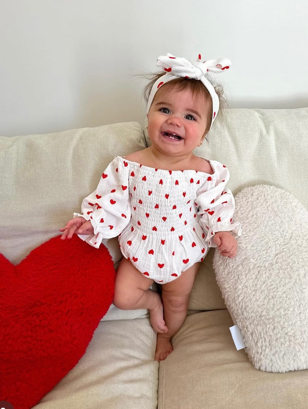 Valentines Day Romper with Puff Sleeve