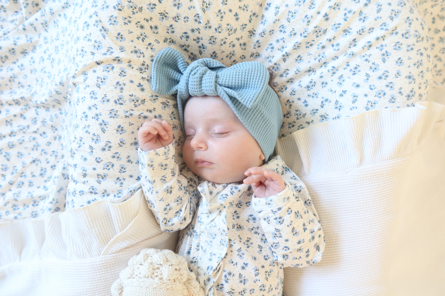 Organic Cotton Waffle Knit Bow + Hat