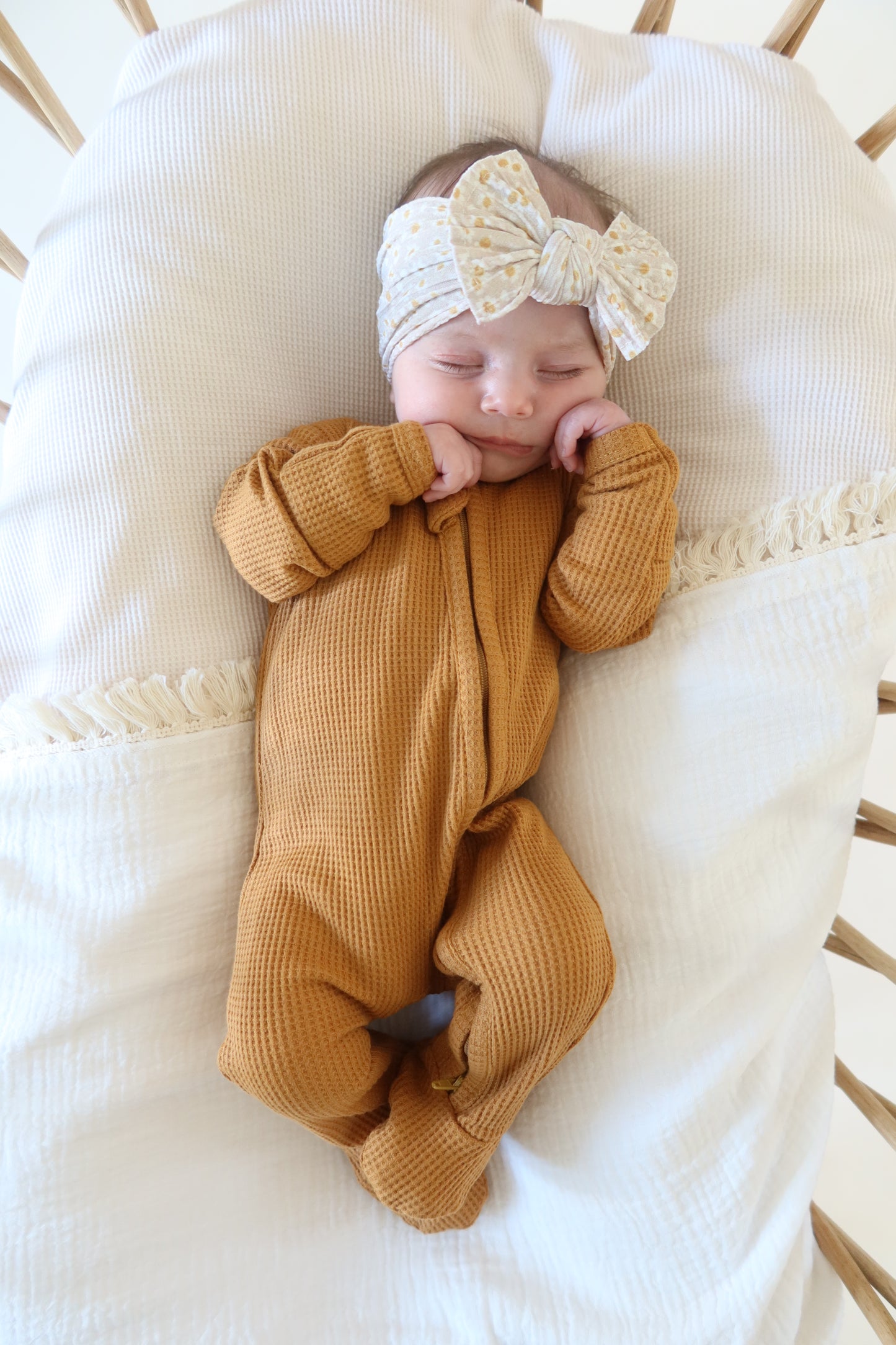 Organic Waffle Knit Footie With Bow Or Hat