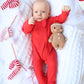 Candy Cane Red Organic Waffle Knit Footie With Bow Or Hat