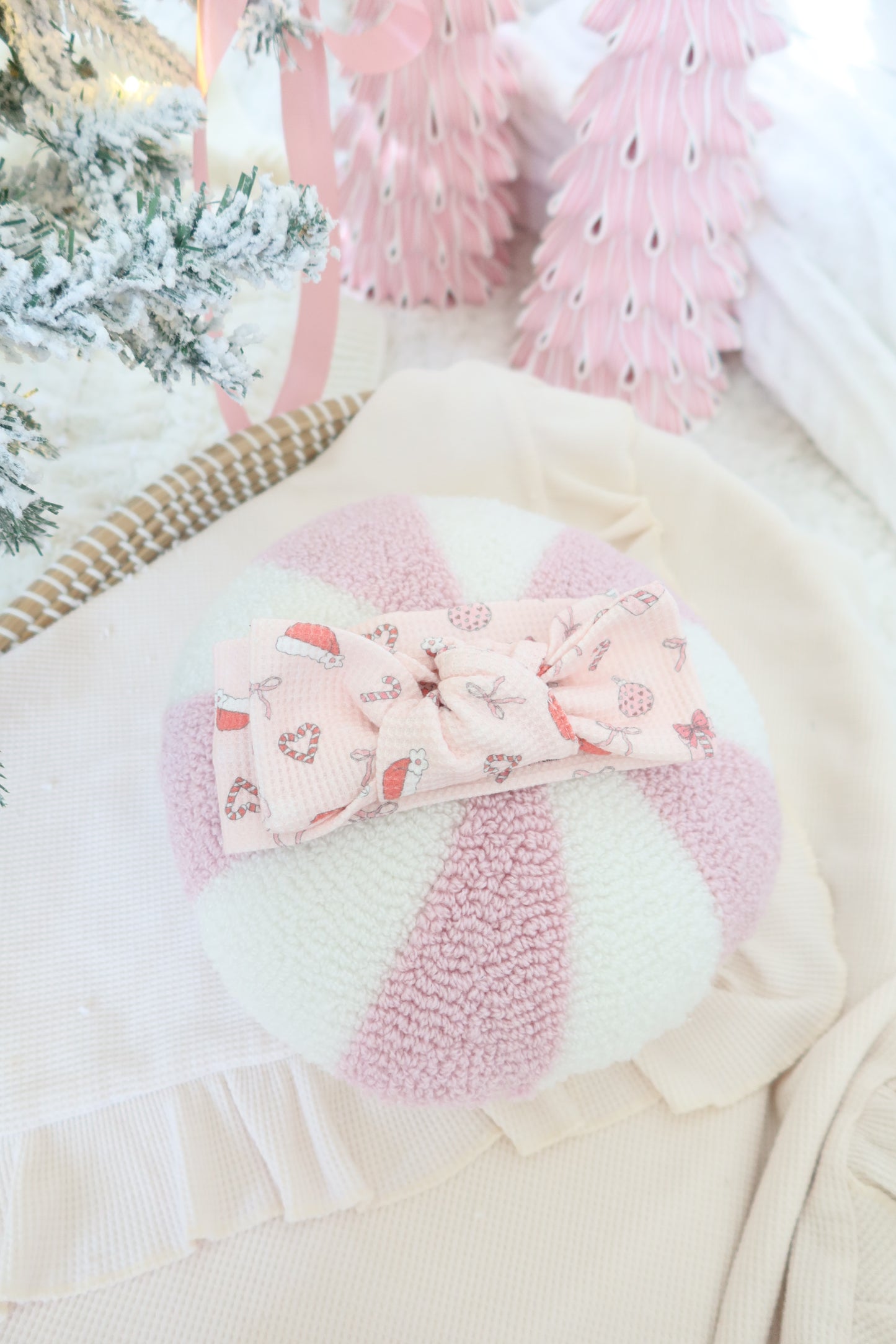 Merry & Pink Organic Waffle Knit Footie With Bow