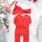 Candy Cane Red Organic Waffle Knit Footie With Bow Or Hat