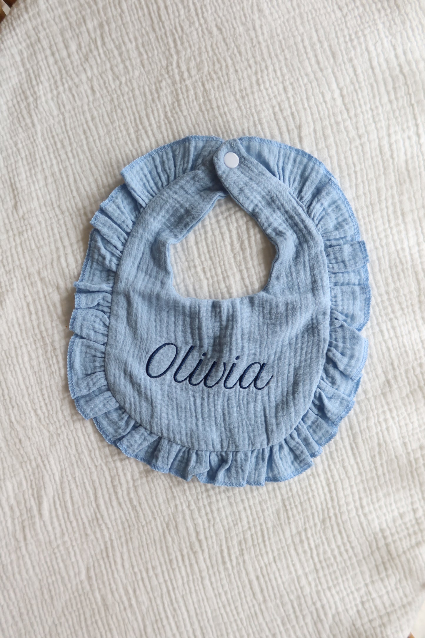 Embroidered Muslin Ruffle Bib