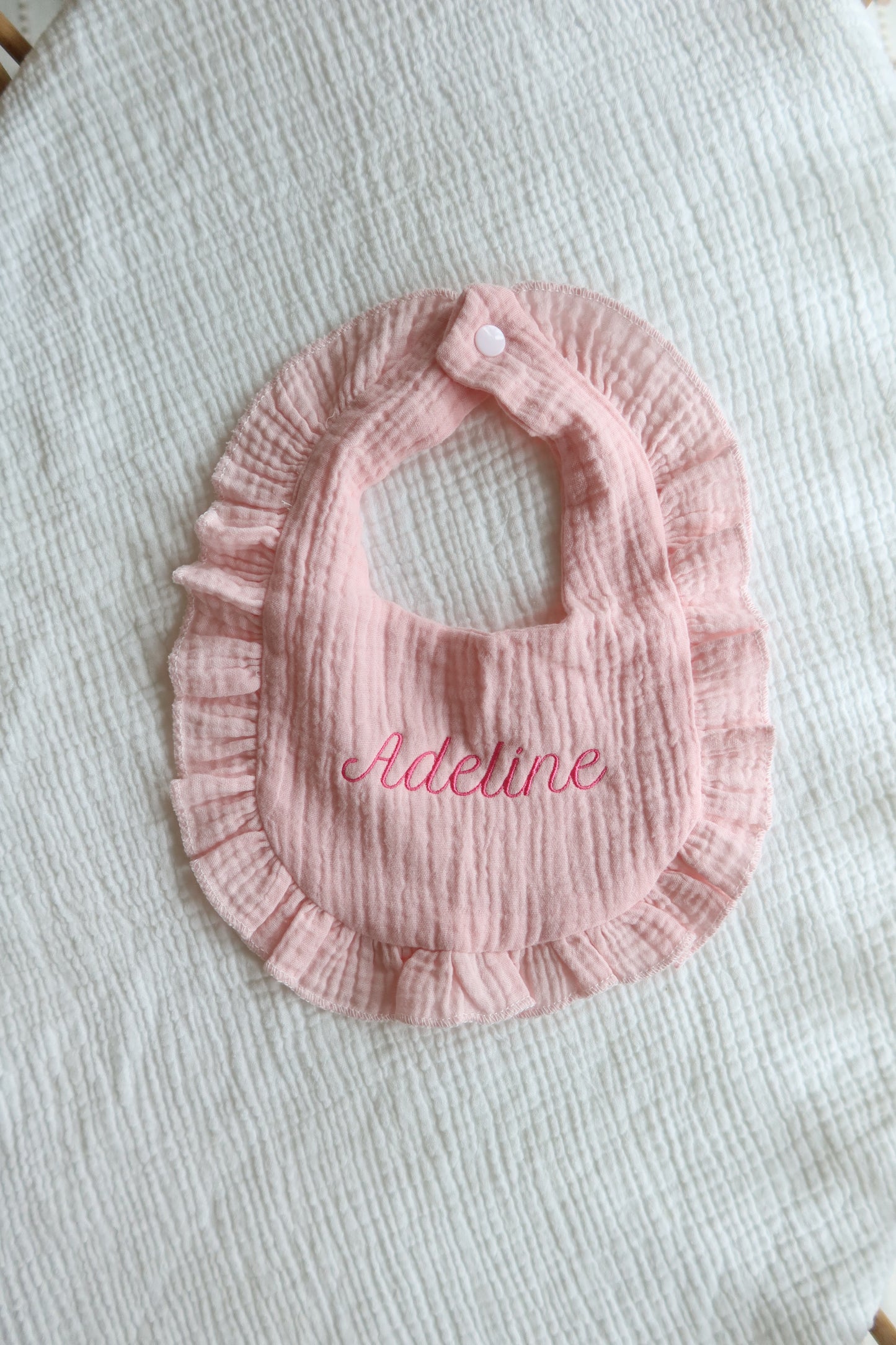 Embroidered Muslin Ruffle Bib