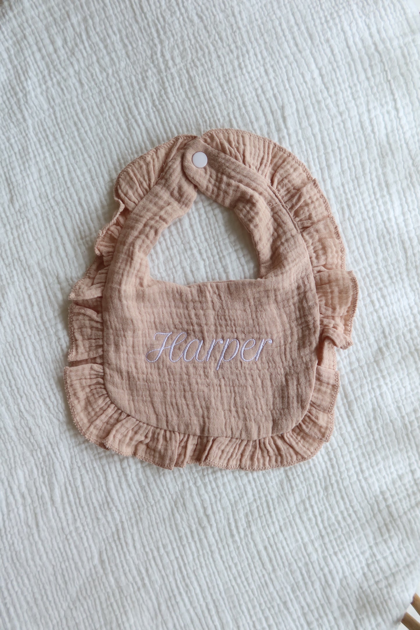 Embroidered Muslin Ruffle Bib