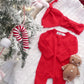 Candy Cane Red Organic Waffle Knit Footie With Bow Or Hat