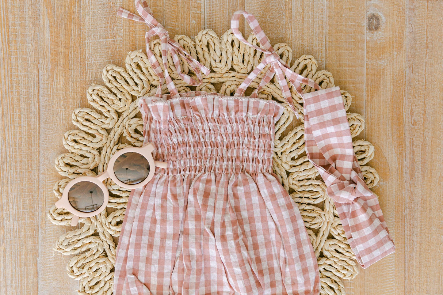 Gingham Bubble Romper With Bow - BellaBerryDesigns