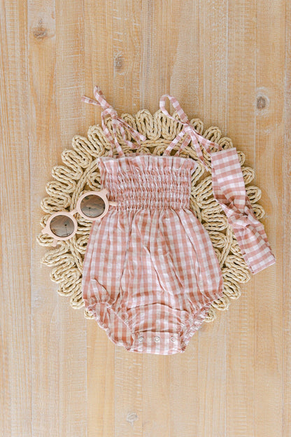 Gingham Bubble Romper With Bow - BellaBerryDesigns