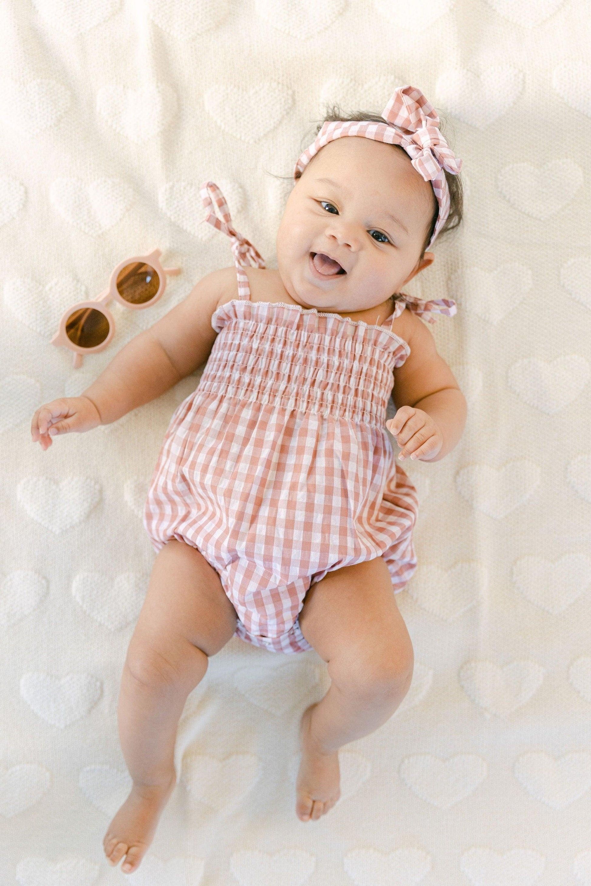 Gingham Bubble Romper With Bow - BellaBerryDesigns